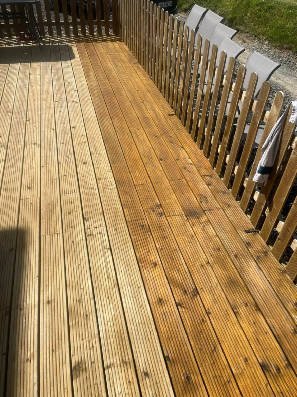 Freshly stained timber decking